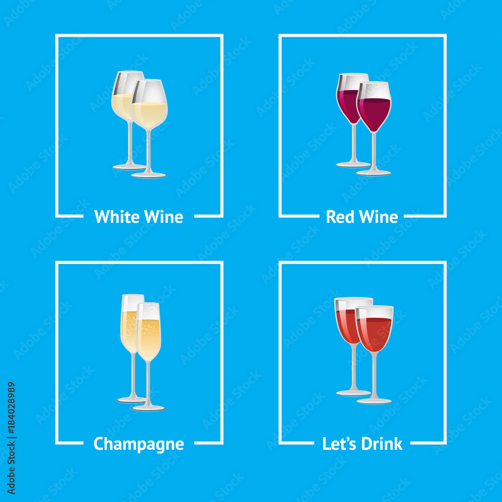White and Red Wine Champagne Vector Illustration White and Red Wine Champagne Vector Illustration
