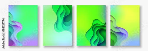 A4 abstract color 3d paper art illustration set. Contrast colors. Vector design layout for banners, presentations, flyer