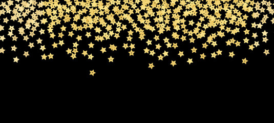 Scattered gold star shape confetti border