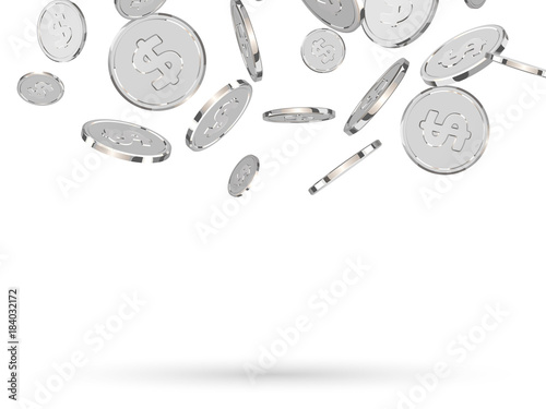 Silver coins. Realistic silver money isolated on white background.