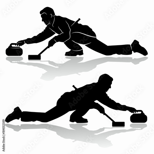 silhouette of figure curling player , vector draw