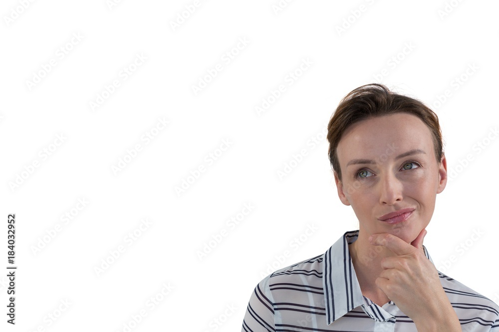 Female executive smiling against white background Female executive smiling against white background