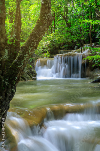 Erawan waterfall  Beautiful waterwall in nationalpark of Kanchanaburi province  ThaiLand.