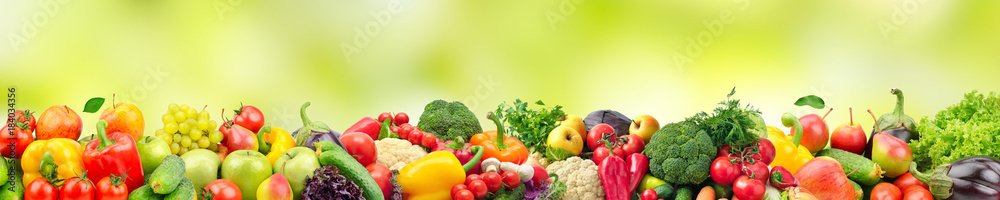 Panoramic wide photo healthy and useful vegetables and fruits isolated on white background. Panoramic wide photo healthy and useful vegetables and fruits isolated on white background.
