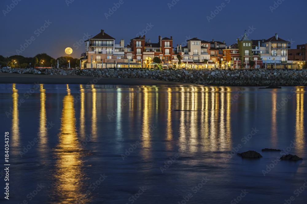 Full Moonrise Over Sailor's Town Puerto De Santa Maria Spain