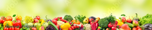 Panoramic wide photo healthy and useful vegetables and fruits isolated on white background.