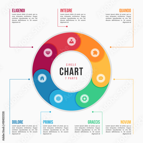 Circle chart infographic template with 7 parts, processes, steps