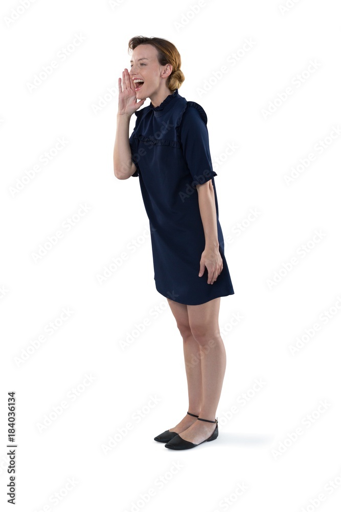 Female executive shouting against white background Female executive shouting against white background
