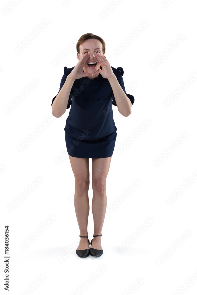 Female executive shouting against white background Female executive shouting against white background