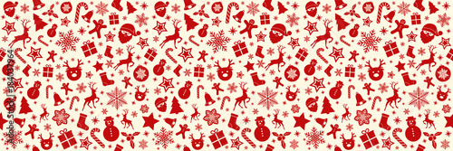 Panoramic Christmas background with ornaments. Vector.