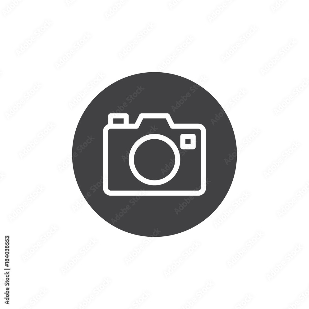 Photo camera icon vector, filled flat sign, solid pictogram isolated on white. Camera symbol, logo illustration. Photo camera icon vector, filled flat sign, solid pictogram isolated on white. Camera symbol, logo illustration.