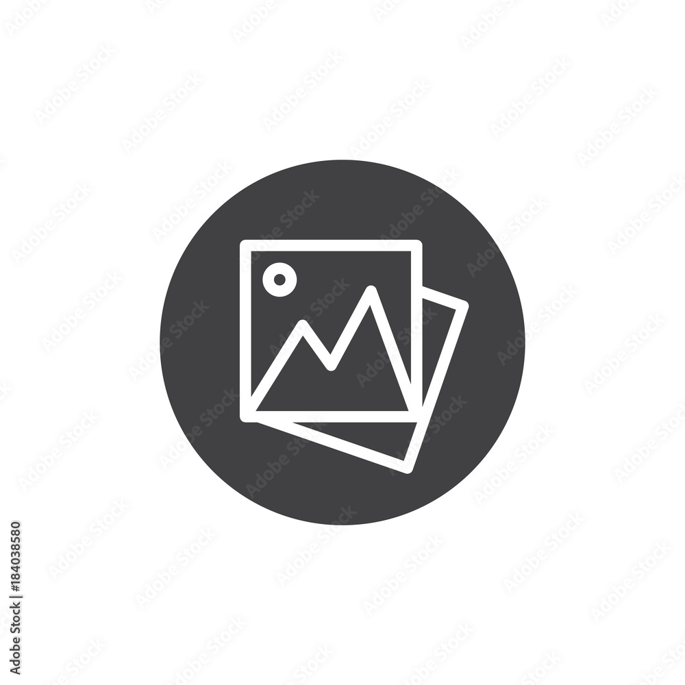 Photo gallery icon vector, filled flat sign, solid pictogram isolated on white. Landscape pictures symbol, logo illustration. Photo gallery icon vector, filled flat sign, solid pictogram isolated on white. Landscape pictures symbol, logo illustration.