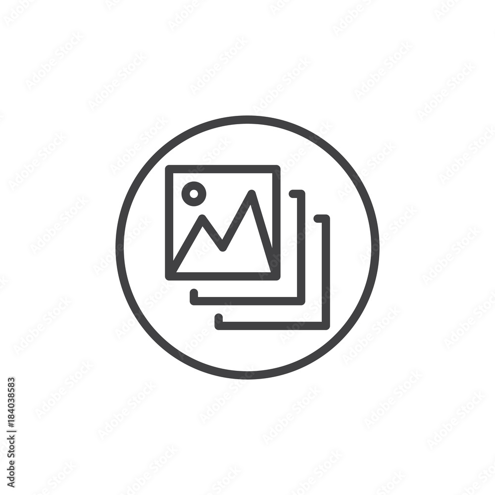 Photo gallery line icon, outline vector sign, linear style pictogram isolated on white. Landscape pictures symbol, logo illustration. Editable stroke Photo gallery line icon, outline vector sign, linear style pictogram isolated on white. Landscape pictures symbol, logo illustration. Editable stroke