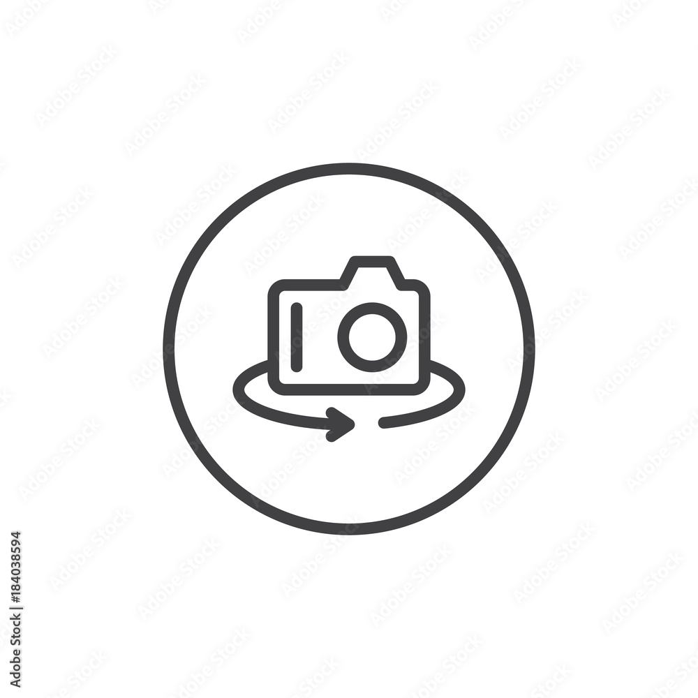 Rotate camera line icon, outline vector sign, linear style pictogram isolated on white. Photo Camera switch symbol, logo illustration. Editable stroke Rotate camera line icon, outline vector sign, linear style pictogram isolated on white. Photo Camera switch symbol, logo illustration. Editable stroke
