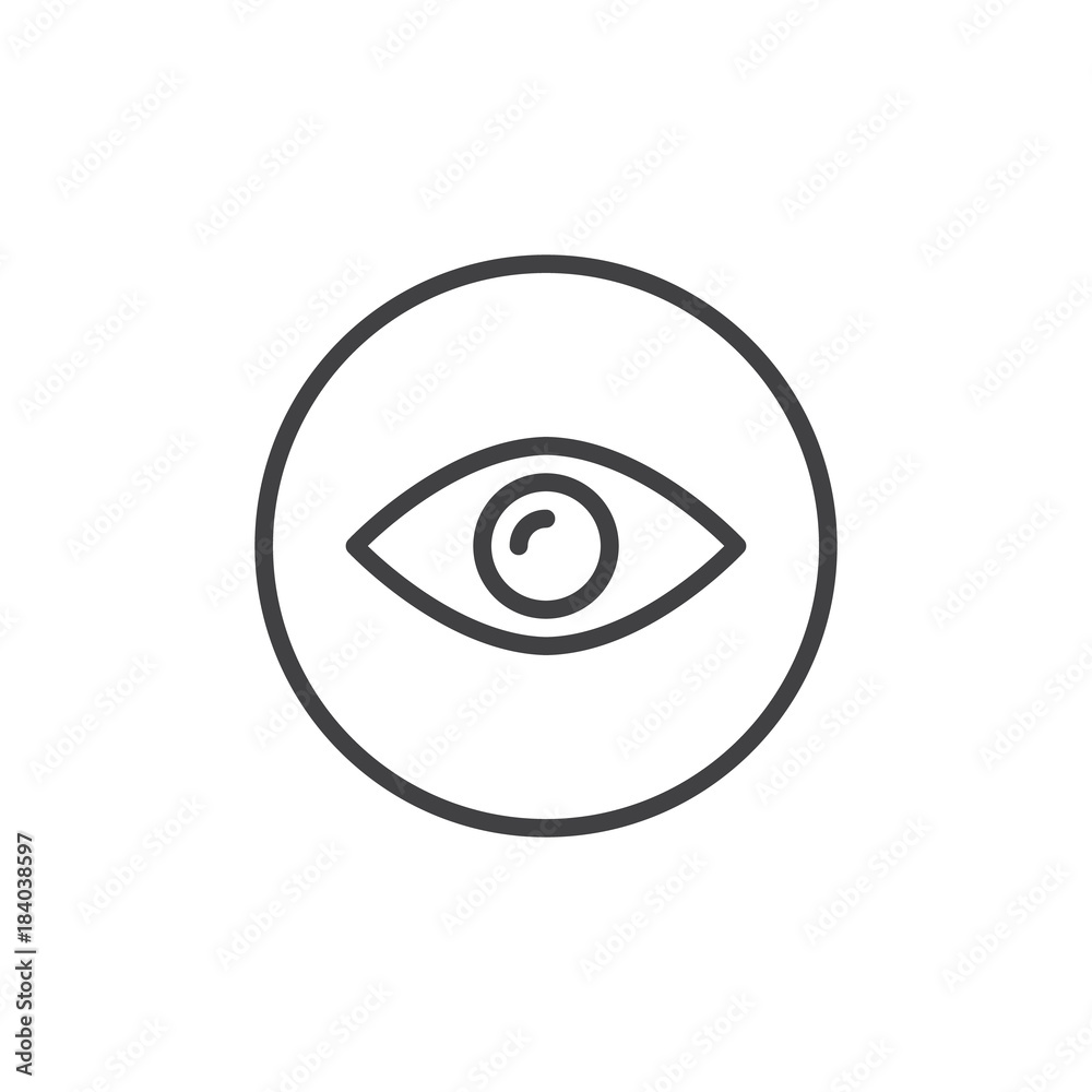 Eye line icon, outline vector sign, linear style pictogram isolated on white. Eyeball vision symbol, logo illustration. Editable stroke Eye line icon, outline vector sign, linear style pictogram isolated on white. Eyeball vision symbol, logo illustration. Editable stroke