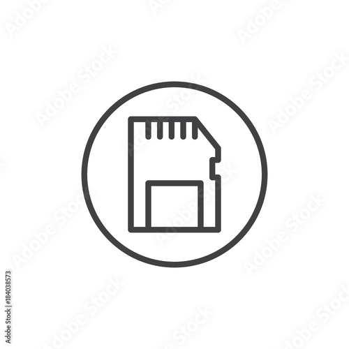 Memory card line icon, outline vector sign, linear style pictogram isolated on white. Sd card symbol, logo illustration. Editable stroke