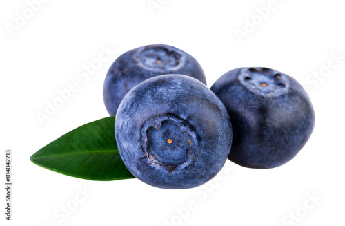 Blueberries three on white with clipping path