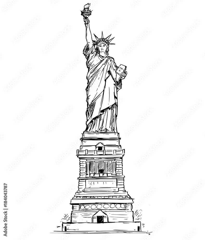 Line art illustration statue liberty Black and White Stock Photos & Images  - Alamy