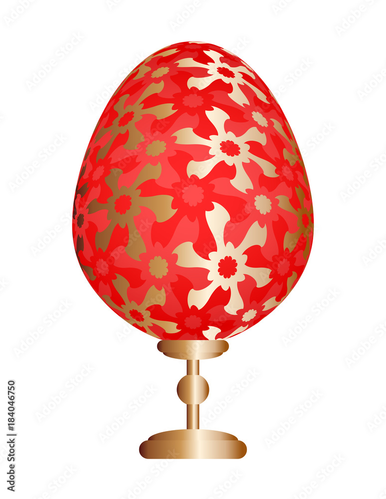 Red easter egg with gold floral pattern.