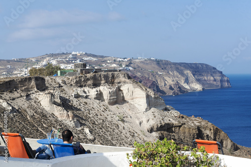 Sweeping landscape overlooking the island of Santorini, Greece photo