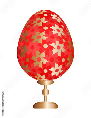 Red easter egg with gold floral pattern.