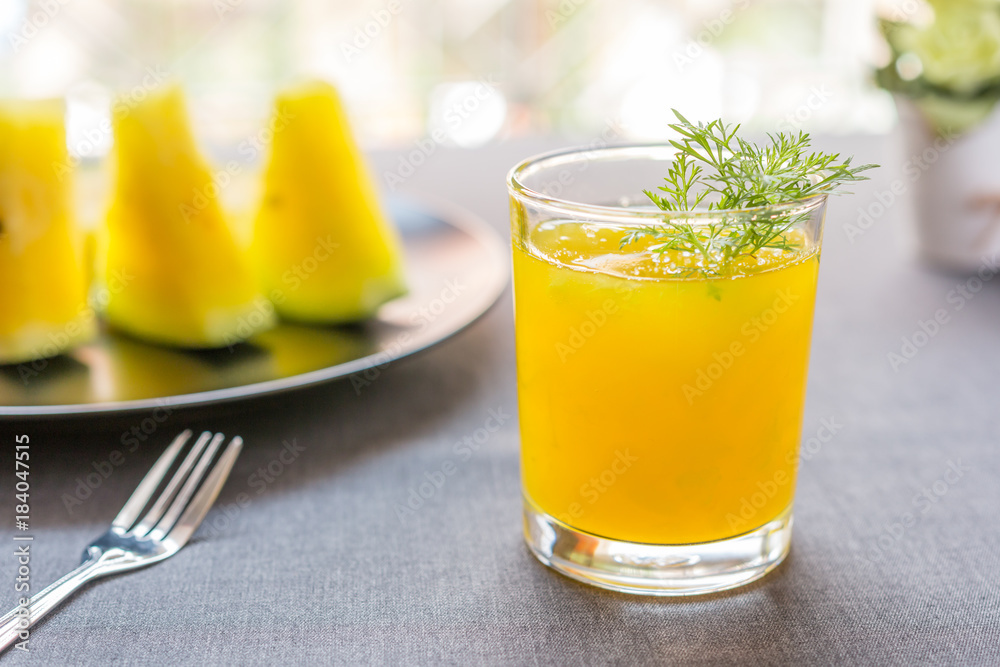 Fototapeta premium Watermelon juice with yellow pulp