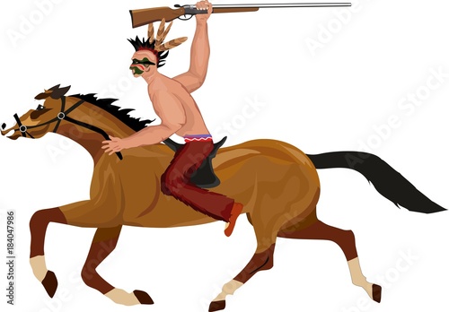 Native american rider warrior with riffle, isolated on white vector