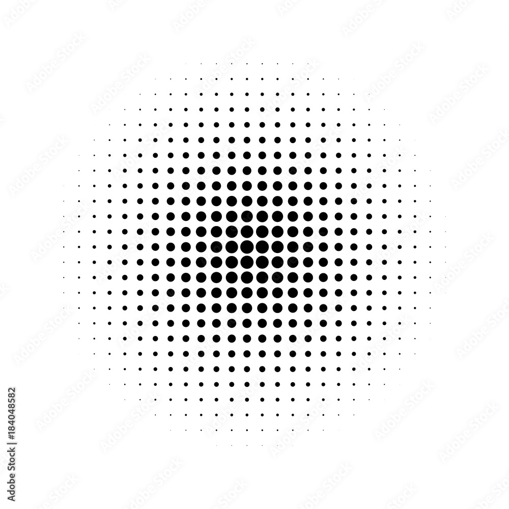 Halftone effect isolated on white background. Halftone dots pattern. Radial gradient. Vector