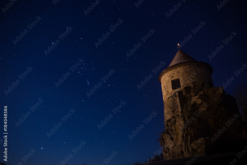 Stars above Bechyne castle, Czech Republic.