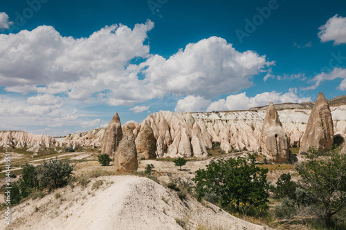 Beautiful view of the hills of Cappadocia. One of the sights of Turkey. Tourism  travel  beautiful landscapes  nature.