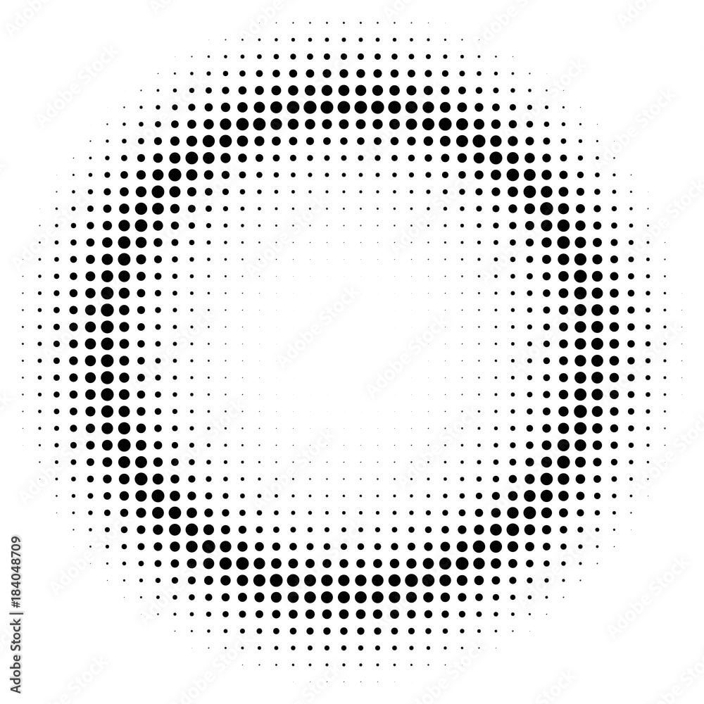 Halftone effect isolated on white background. Ring of dots. Radial gradient. Vector Halftone effect isolated on white background. Ring of dots. Radial gradient. Vector