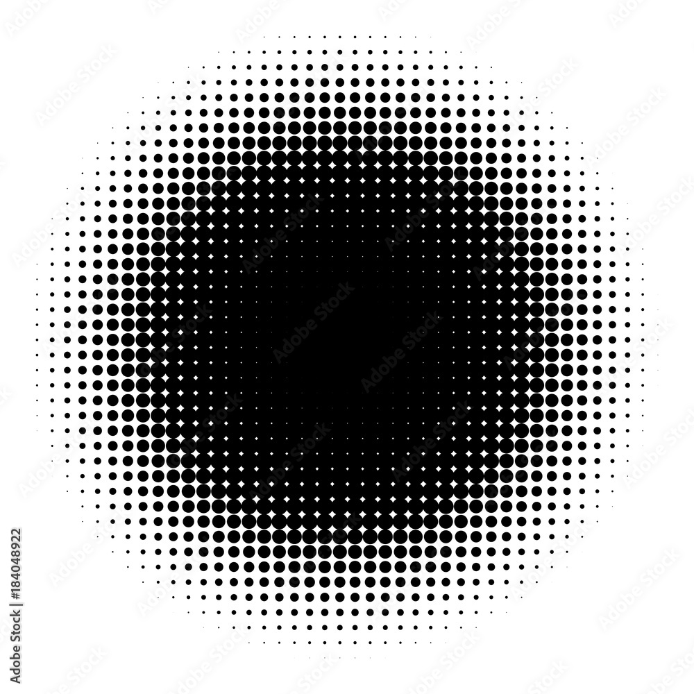 Halftone element isolated on white background. Circular halftone pattern. Radial gradient. Vector