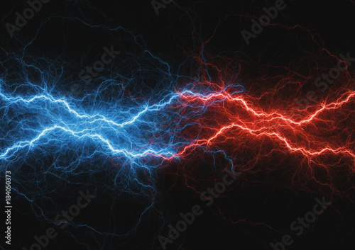 Schilderij op canvas Fite and ice lightning bolt, abstract plasma and power background