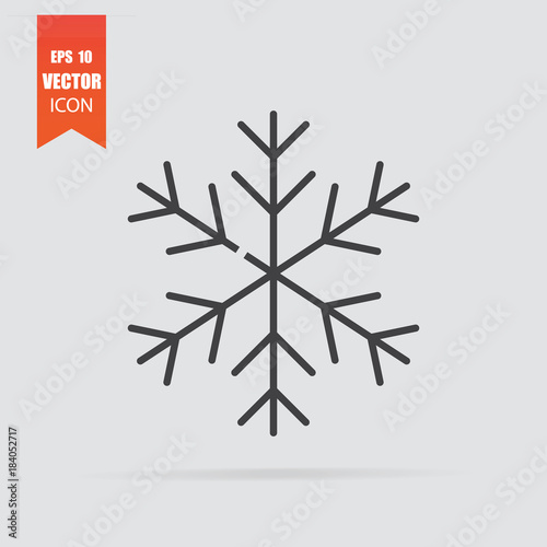 Snowflake icon in flat style isolated on grey background.