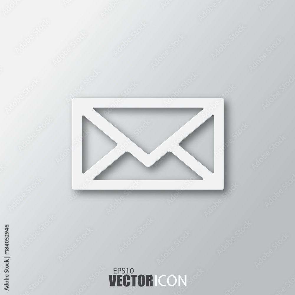 Envelope icon in white style with shadow isolated on grey background. Envelope icon in white style with shadow isolated on grey background.