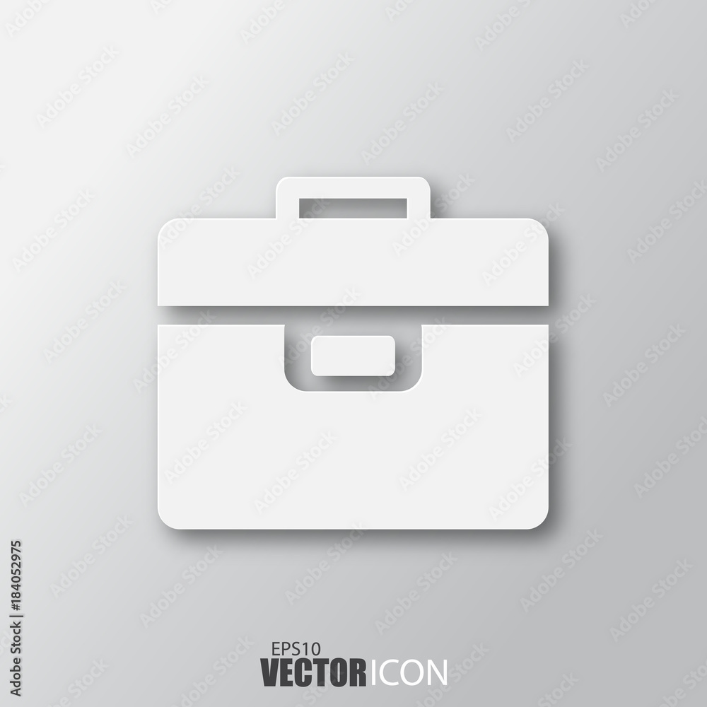 Briefcase icon in white style with shadow isolated on grey background. Briefcase icon in white style with shadow isolated on grey background.