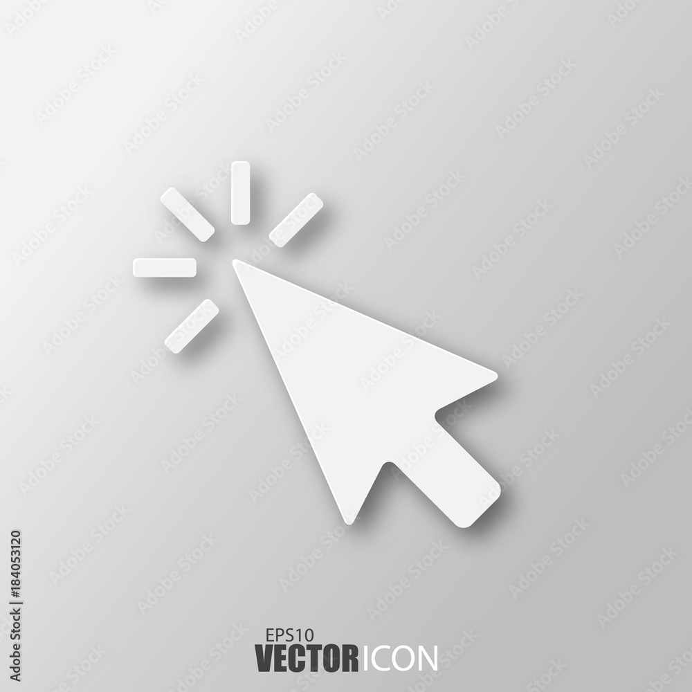 Cursor icon in white style with shadow isolated on grey background. Cursor icon in white style with shadow isolated on grey background.