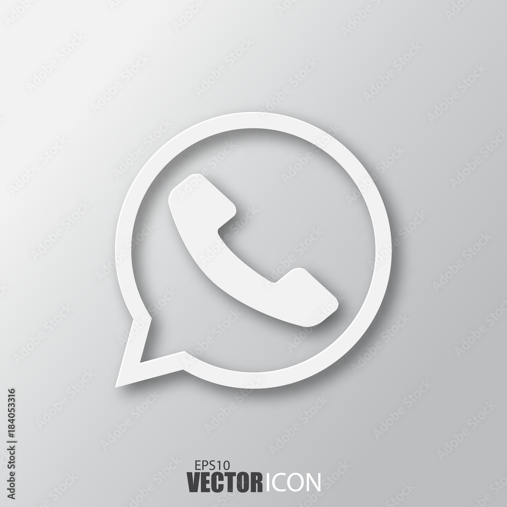 Handset icon in white style with shadow isolated on grey background. Handset icon in white style with shadow isolated on grey background.
