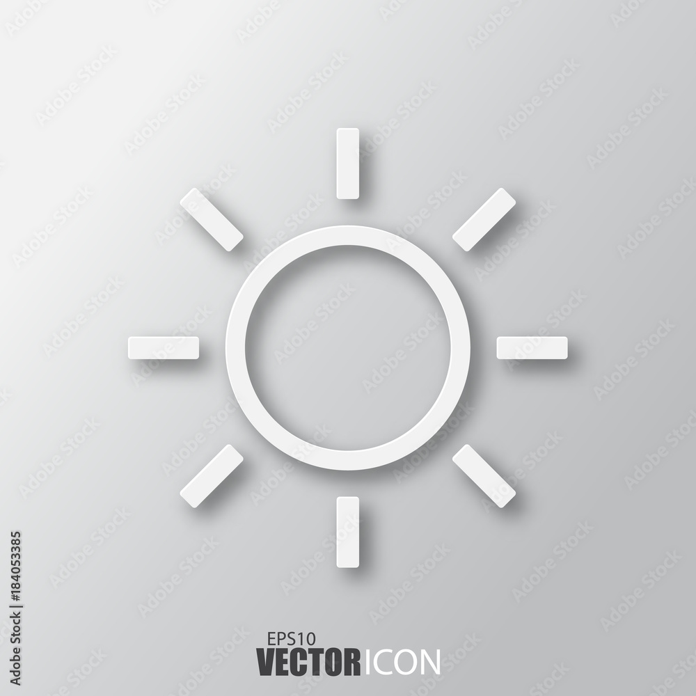 Sun icon in white style with shadow isolated on grey background. Sun icon in white style with shadow isolated on grey background.