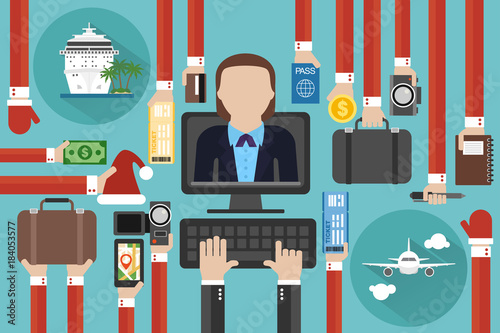 New Year Concept modern time to travel flat design .Vector illustration