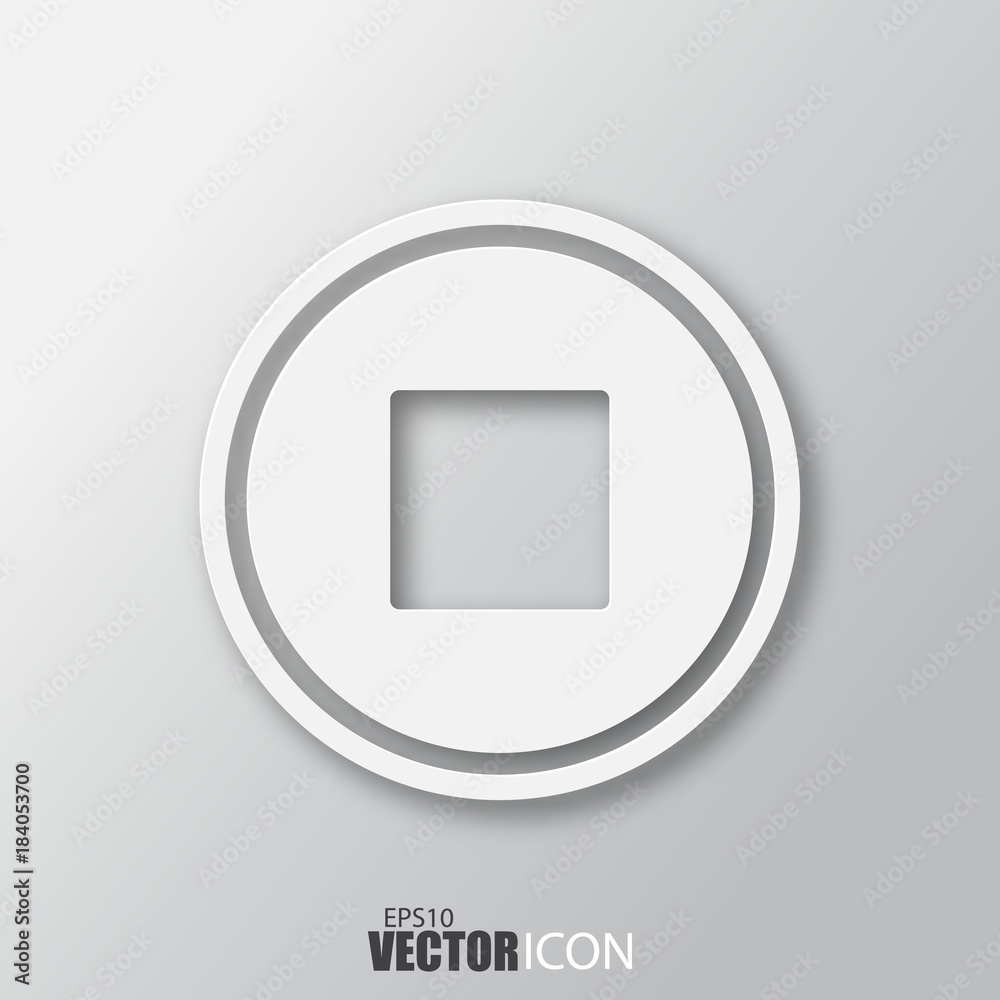Stop icon in white style with shadow isolated on grey background. Stop icon in white style with shadow isolated on grey background.