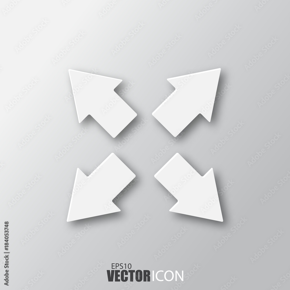 Full screen icon in white style with shadow isolated on grey background. Full screen icon in white style with shadow isolated on grey background.