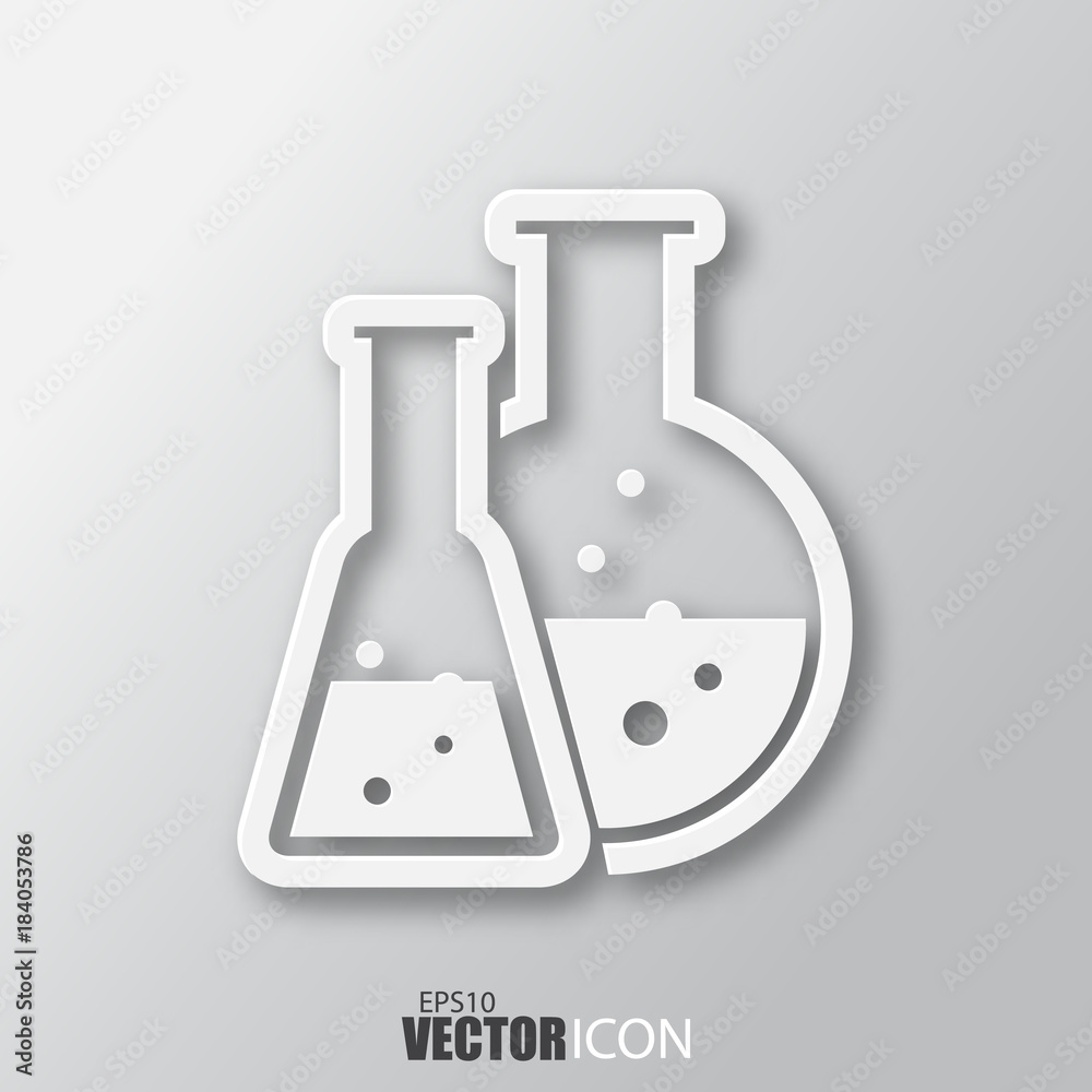 Test tubes icon in white style with shadow isolated on grey background. Test tubes icon in white style with shadow isolated on grey background.