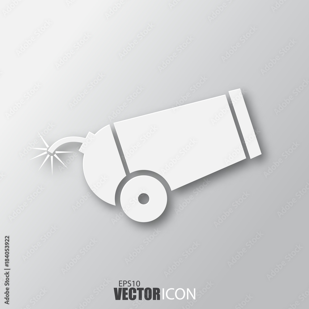 Cannon icon in white style with shadow isolated on grey background. Cannon icon in white style with shadow isolated on grey background.