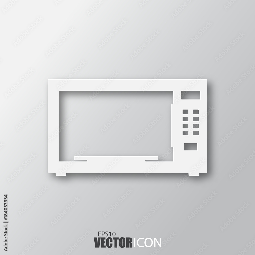 Microwave icon in white style with shadow isolated on grey background. Microwave icon in white style with shadow isolated on grey background.