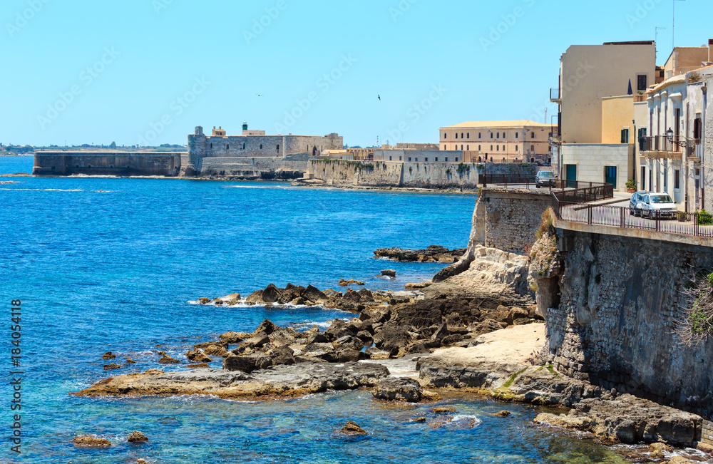 Ortigia coast, Syracuse, Sicily, Italy.