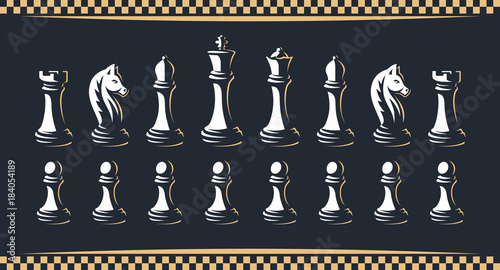 Chessmen, chess pieces set - vector illustration, on a dark background