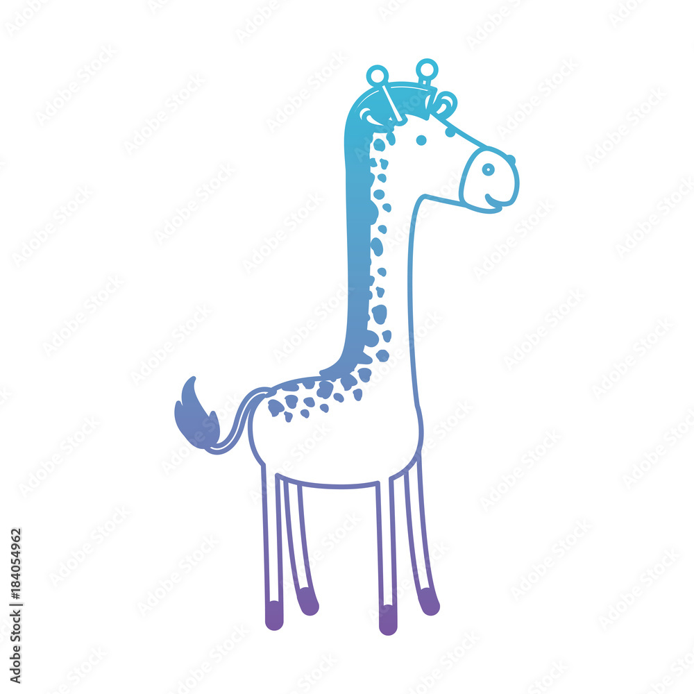 Naklejka premium giraffe cartoon in degraded blue to purple color contour vector illustration