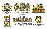 Lion logo set modern line style - vector emblem,  illustration, design on white background