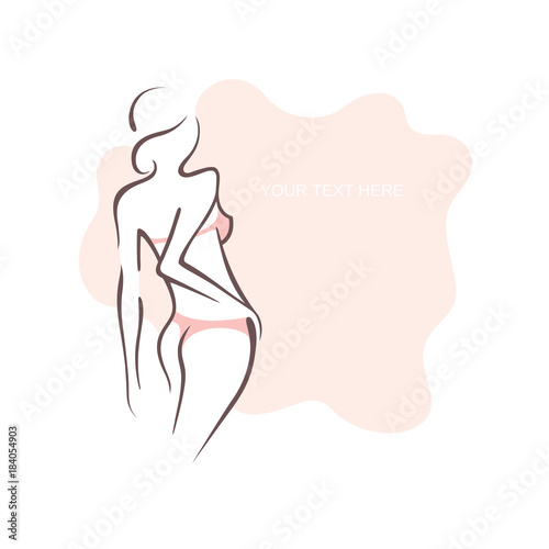 Sexy fitness figure of a girl in the evening dress. Intimate sexy lady, model in a pose. Lovely elastic ass bikini zone. Drawn graphics for design, background